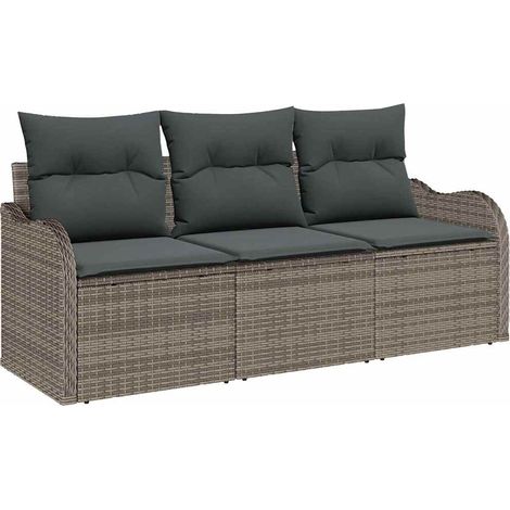 Garden Sofa Set with Storage 3 pcs Grey Poly rattan vidaXL