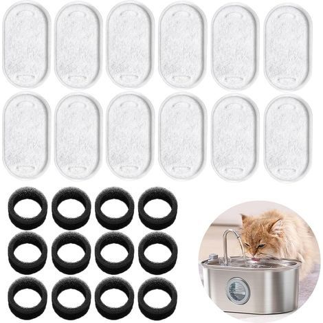 24 Pieces Cat Water Fountain Filter Kit, 12 Pieces Charcoal Filters and 12 Pieces Water Fountain Sponges Filters, Cat Water Fountain Filters, Cat Water Fountain Filters for Cat Water (1/5)