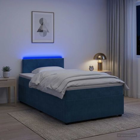 vidaXL Lit boxspring avec matelas Bleu 120 x 200 cm Velours (1/5)