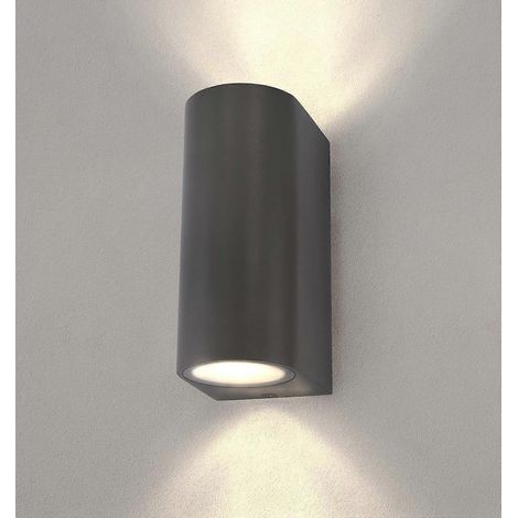 LED-Außenwandleuchte – Sandgrau/Anthrazit – Rund – Doppelseitig, 2x GU10-Fassungen (nach oben und unten) – Wandleuchte – Verstellbarer Abstrahlwinkel – Schutzart IP54 (1/5)