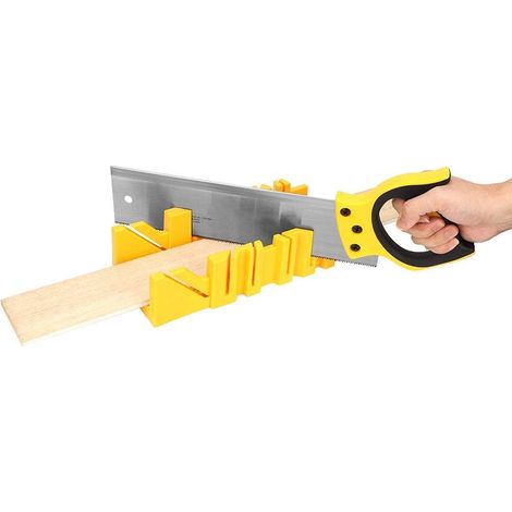 Boîte à onglets de scie à bois avec scie arrière, 12 pouces à angles multiples scie à bois Pince Scie à onglet de boîte de support de scie en bois ABS trempé boite coupe coupe 90 ° 45 ° 22,5° (1/5)