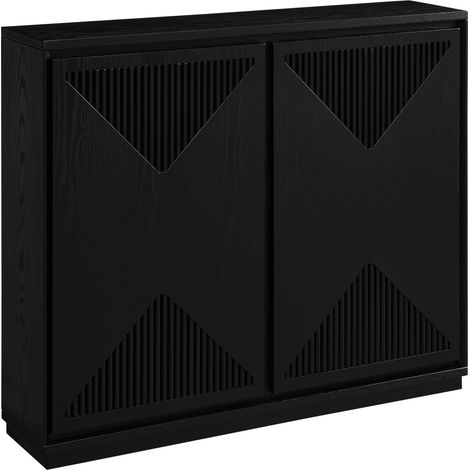 Buffet de rangement noir à portes rainurées en V 99 x 23,5 x 83 cm HOMVRA (1/5)