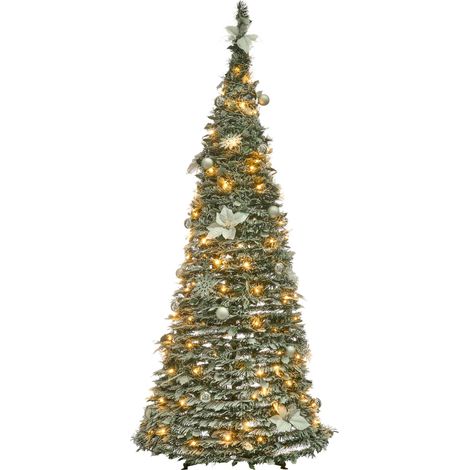 Albero di Natale artificiale bianco neve preilluminato a LED con supporto in metallo pieghevole 185 cm bianco Firvana