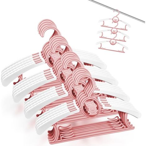 Set of 20 Pink Children's Hangers, Non-Slip Plastic Baby Hangers with Stackable Bear-Shaped Hooks, Extendable Children's Hangers for Babies, Toddlers, and Children (1/5)