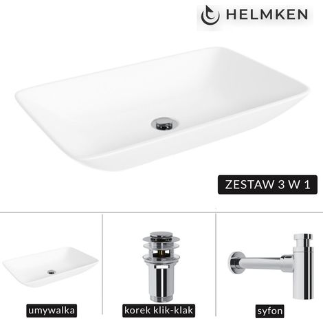Lavabo à poser Helmken 54059000 (59 x 36) Blanc + Siphon chromé + Bouchon clic-clac chromé (1/5)