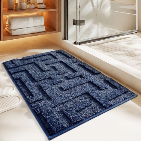 Alfombra de baño antideslizante 40x60 cm, alfombra absorbente y lavable para el baño, alfombra de microfibra azul para ducha, adecuada para baño, inodoro, cocina y entrada (1/4)