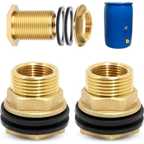 Lot de 2 conduits de citerne, filetage IG 3/4 x AG 1 Raccord en laiton pour robinets, tonneaux d'eau, réservoirs d'eau (1/5)