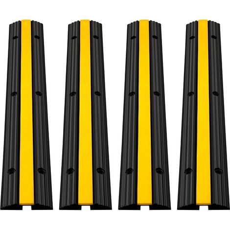 Lot de 4 Protections de câbles à 1 Canal - Protection Contre Les surcharges pour câbles - en Caoutchouc thermoplastique - Design modulaire pour Parking, entrepôt - 100 x 15 x 2,5 cm - Noir (1/5)