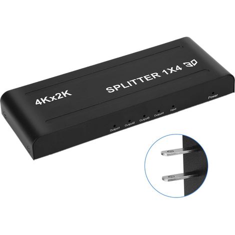 Boîtier métallique commutateur répartiteur vidéo HDMI 1 entrée 4 sorties, prise US, 100-240V, compatible 4K/1080P 60Hz 3D (1/5)