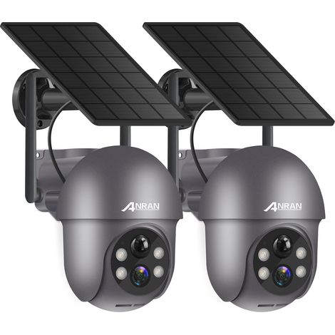 Caméra Surveillance WiFi sans Fil avec Batteries, Gris, 2 Pcs 360° Pan/Tilt, Détection Mouvement PIR, Couleur Vision Nocturne Alarme Audio (1/5)