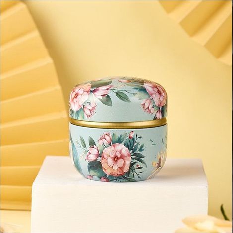 Boîte à thé ronde - Boîte à thé - Boîte à thé en métal - Style vintage - Petit pot de rangement - 8,5 × 8,5 × 8,5 cm - Verte - Fer (1/5)