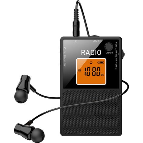 Mini radio portable AM/FM/SW, radio stéréo FM de poche avec haut-parleur externe, écran rétroéclairé, radio rechargeable et écouteurs filaires. (1/5)