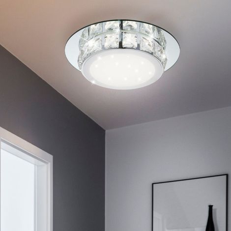 Plafonnier avec cristaux clairs, plafonnier rond, 1x LED 12 watts, 720 lumens, blanc neutre, DMxH 25x7cm, salon couloir salle à manger