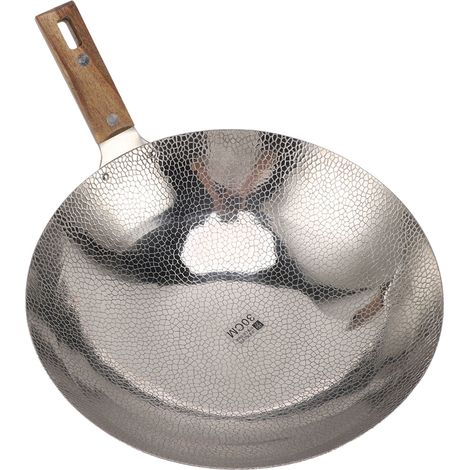 Bratpfanne mit Holzgriff, schnell aufheizend, aus Edelstahl 304, multifunktional, antihaftbeschichtet, 30 cm (1/5)