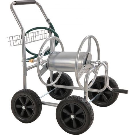 Schlauchtrommelwagen, fasst bis zu 76 m x 1,5 cm Schlauch, Garten-Wasserschlauchwagen, mobile Werkzeuge mit 4 Rädern Stahl zum Pflanzen im Freien mit Aufbewahrungskorb, für Garten, Hof, Rasen (1/5)