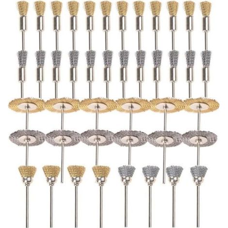 Online Store - NetBoat Jeu de 44 Pièces Mini Brosse Métallique Coupe de Roue Laiton Fil d\'Acier Inoxydable de Brossage Pinceaux Tige de 1/8 "(3mm) (1/4)