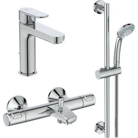 Ideal Standard CeraTherm - Conjunto de ducha con termostato y grifo de lavabo, 3 chorros, cromo BC984AA (1/2)