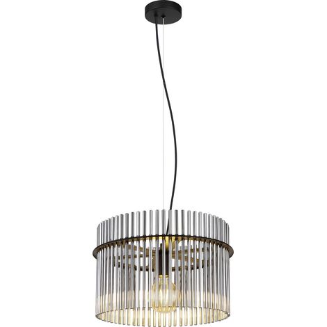 Hängeleuchte Pendellampe Wohnzimmerlampe Esszimmerleuchte Deckenleuchte, Metall schwarz Glasstäbe rauchfarben, 1 Flammig E27, D 40 cm (1/3)