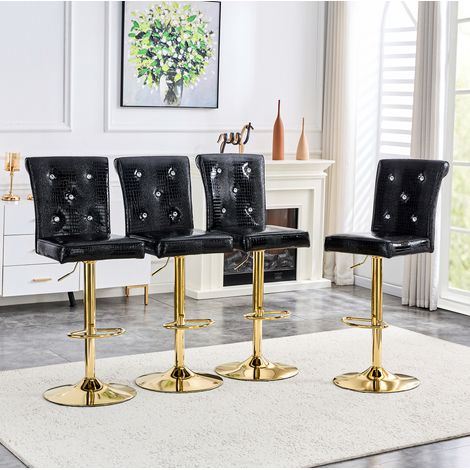 Lot de 4 tabourets de bar noirs vintage effet cuir crocodile, réglables, PVC (1/5)
