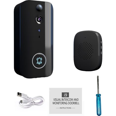 Sonnette de porte connectée caméra avec détection de mouvement WiFi sans fil vidéo interphone rechargeable vision nocturne HD audio bidirectionnel pour villa maison bureau appartement porte (1/4)