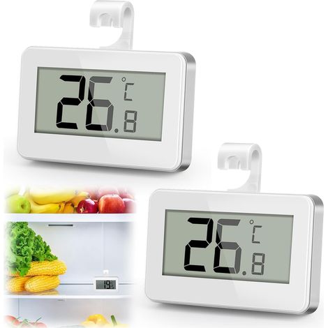 Lot de 2 mini thermomètres numériques pour réfrigérateur avec alarme antigel, grand écran LCD, fixation, crochet, pour frigo ou camping-car, ℃/℉ (1/5)