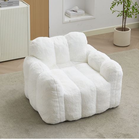 Poltrona bean bag per adulti in velluto morbido, senza montaggio, 105 x 90 x 75 cm, bianco DESVIAE (1/5)