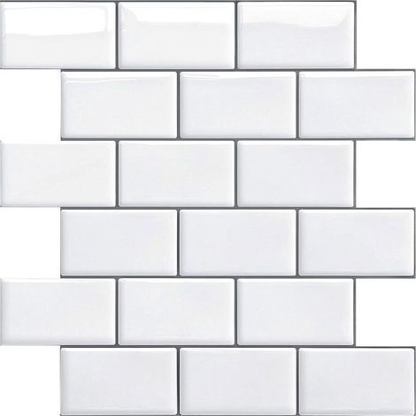Credence Adhesive pour Cuisine Salle de Bain, Faux Carrelage Adhesif Mural Blanc Credence Cuisine Adhesive, ImperméAble Metro 3D Dalle PVC Adhesive Murale, 4 Pièces (Noir, 4 Sheets) (1/5)