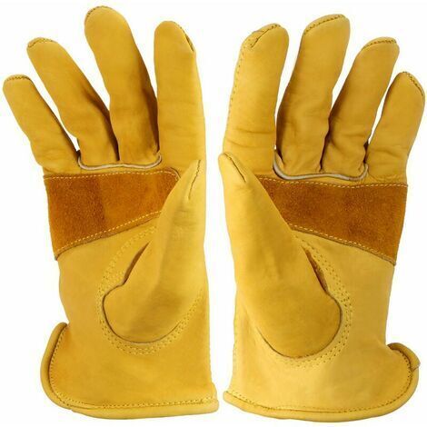 Gants de travail en cuir de vachette grainé avec poignet, gants de jardinage robustes pour hommes et femmes pour le travail dans la cour, la ferme, la moto,XL (1/4)