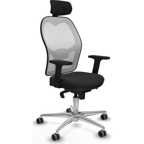 Jorquera sincro malla blanca similpiel negro brazos 2D base aluminio cabecero 2D ruedas 65mm engomada (1/5)