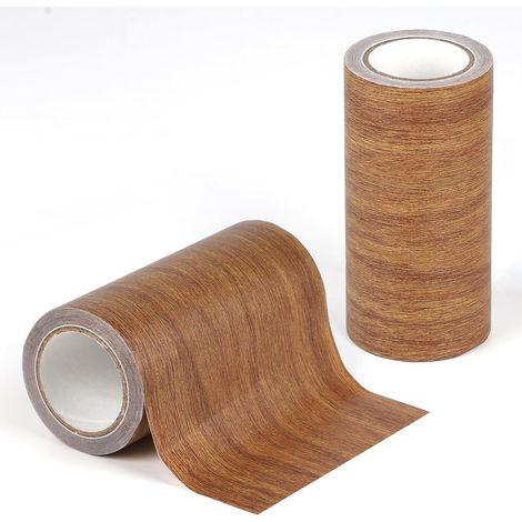 Lot de 2 rouleaux ruban adhésif aspect bois - 15 cm x 4,57 m - Réparation rayures - Plinthes, portes, murs, meubles (marron) (1/5)