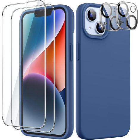 Custodia blu navy con doppio vetro temperato e protezione per la fotocamera per Apple iPhone 14 Plus (1/5)