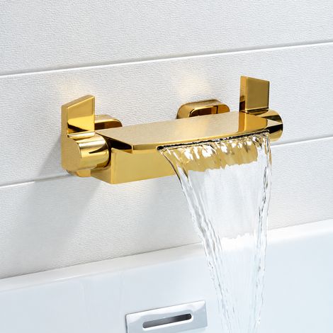Robinet de baignoire cascade mural en laiton mitigeur eau chaude et froide robinet simple doré 4 kg – Livraison gratuite (1/5)