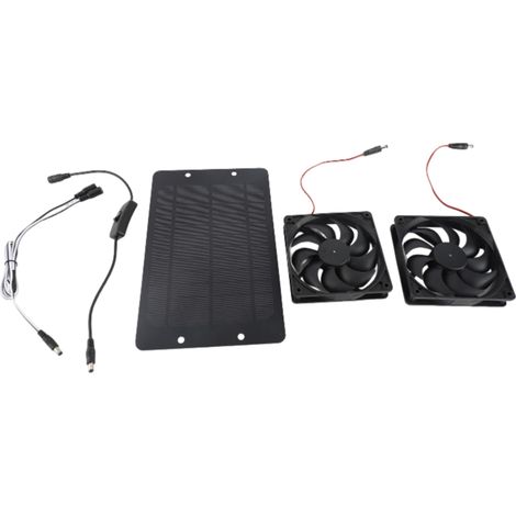 Ventilateur double solaire 20 W, 12 V, écoénergétique, avec interrupteur, pour camping-car, serre, maison avec animaux. (1/5)