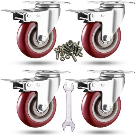 Hochleistungs-3-Zoll-Rollen, Tragfähigkeit 2000 lb, Feststellrollen mit Bremsen, 360-Grad-Schwenkrollen für Möbel- und Werkbankwagen, 4er-Set (Schrauben inklusive) (1/5)