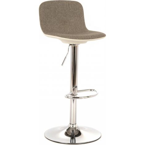 Sgabello en tela gris claro-blanco-gris cromo 38.5 cm x 36 cm H. 88-102 cm (1/3)