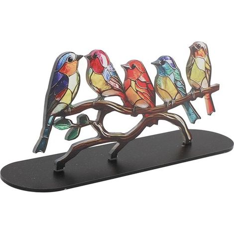 Pájaro en rama, Pájaros de vitral, Figura, Animal plano, Acrílico, Adornos creativos para organizador de vino, 5 pájaros (1/5)