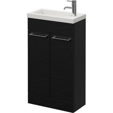 Napoli 250 Nero Oak 500mm 2 Door Vanity Unit with Square Silvo Basin - 500mm - Chrome 160mm Handle
