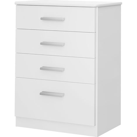 Commode chiffonnier meuble de rangement à 4 tiroirs coloris blanc neige - Longueur 61 x Hauteur 86 x Profondeur 38 cm (1/3)