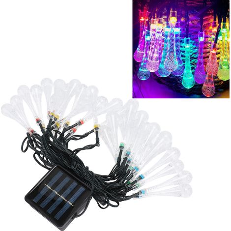 30 LED-Solar-Lichterketten für den Außenbereich mit tropfenförmigen Solarbirnen, wasserdichten Lichterketten mit blinkenden Kristallen und verschiedenen Farben (1/5)