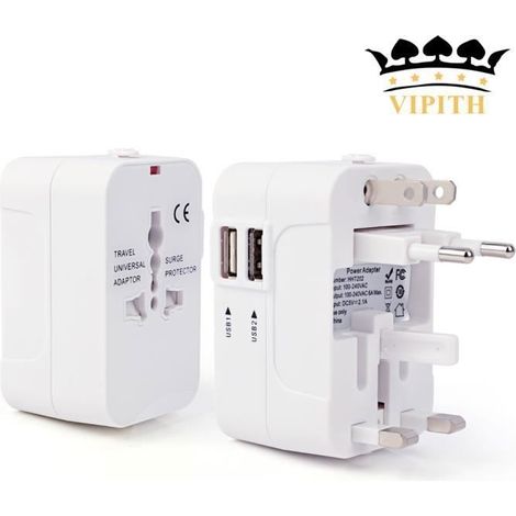 VIPITH Universal-Reiseadapter für Großbritannien/Europa/USA/Australien mit 2 USB-Anschlüssen (1/4)
