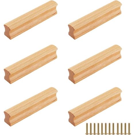 6-teiliger Möbelgriff aus Holz, Lochabstand 96 mm, Holzgriff mit Schrauben, Schubladengriff aus Holz (1/4)