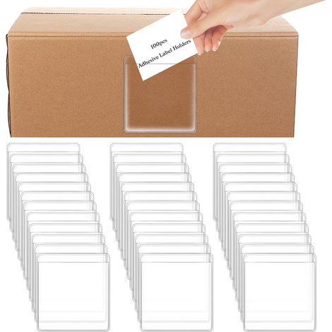 100 Pièces Porte Étiquettes Autocollantes en Plastique Transparent 5,5 x 4 cm Pochettes pour Cartes D'index Classeurs Bacs de Rangement pour Supermarché Bibliothèque Étagère Prix (1/5)