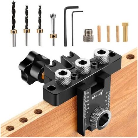 Gabarit De Percage Set,8/10/15 mm Gabarit de Trou de Poche,3 en1 Kit Localisateur de Guide de Percage Cheville Bois,Outils de Bricolage pour le travail du bois (noir Gabarit De Percage (1/4)