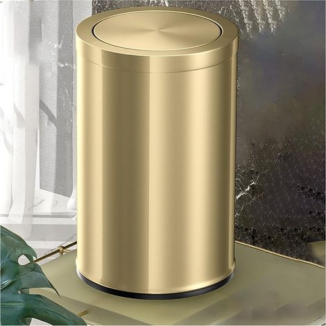 Bathroom Bin with Swing Lid, 9L Small Bin, Metallic Gold Steel, 20 x 31cm