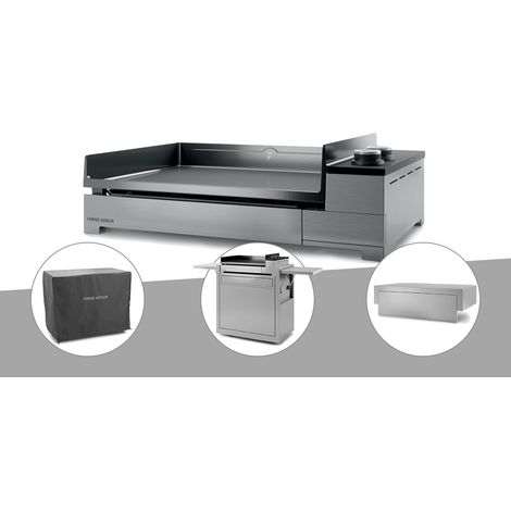 Plancha électrique Premium 60 inox avec chariot, housse et couvercle - Forge Adour