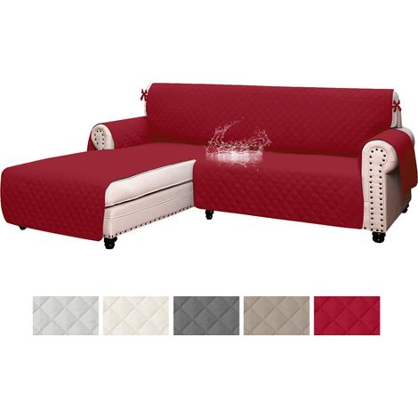 Copridivano Trapuntato con Penisola Destra o Sinistra Salvadivano Simple Antimacchia Antiscivolo AntiGraffio Copri Chaise Longue con Lacci Universale Bordeaux - 4 Posti+Penisola