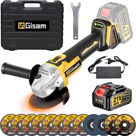 Meuleuse D’angle sans fil, Moteur Brushless, Boîte à 4 vitesses, 2 Batteries de 4000 mAh, 12000RPM Meuleuse d'angle Électrique Sans Balais de 125 mm avec 12 Accessoires pour Découper Polir (1/5)