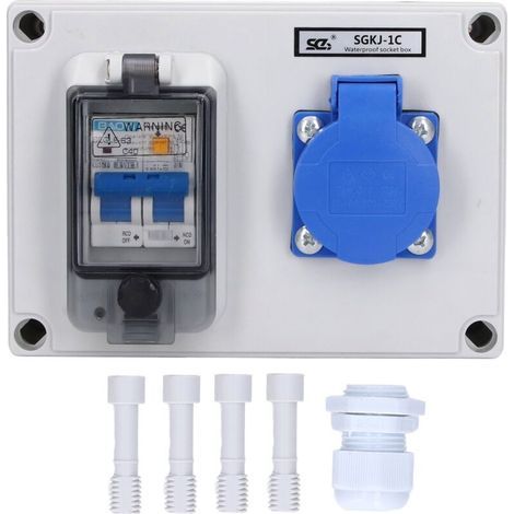 Prise de courant murale norme allemande 230V 40A 1P+N RCD – Plastique ABS résistant aux chocs – Couvercle à charnière automatique