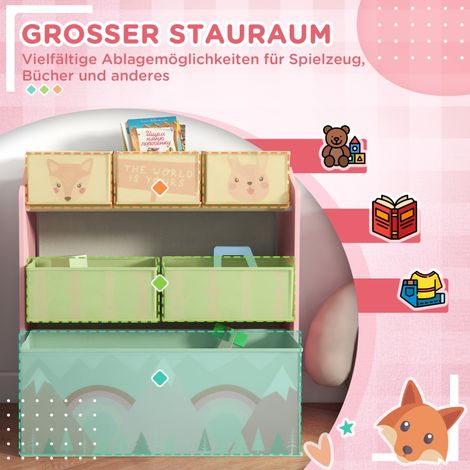 Armoire enfant 6 bacs en tissu, design mignon, 63x30x66 cm, rose (1/5)
