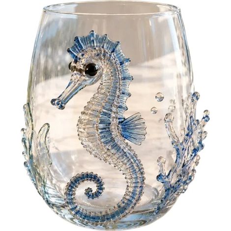 Mundgeblasenes Whiskyglas mit 3D-Seepferdchen-Design (1/2)